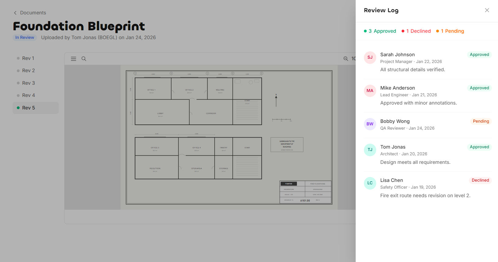 Document page - review log